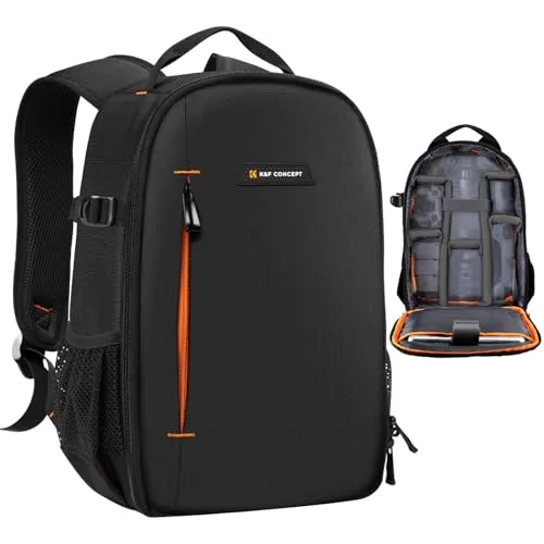 K&F Concept Kamerarucksack für Fotografen - Multifunktionaler Fotorucksack M - Kamerarucksack Größe M, wasserdicht, leicht und ideal für die tägliche Fotografie mit SLR/DSLR. 180° Öffnungswinkel für schnellen Zugriff und individuelle Aufteilung der Ausrüstung.