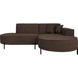 Ecksofa 3-Sitzer im Loft-Stil – L-Form, Rechte Ecke, Hohe Metallfüße – Dunkelbraun mit Dekokissen - Moderner Loft-Stil trifft auf höchsten Komfort: Wähle zwischen weichem Bouclé oder Chenille-Cord für ein stilvolles Wohngefühl. Die hohen Metallfüße sorgen für einen eleganten Look und erleichtern die Reinigung.