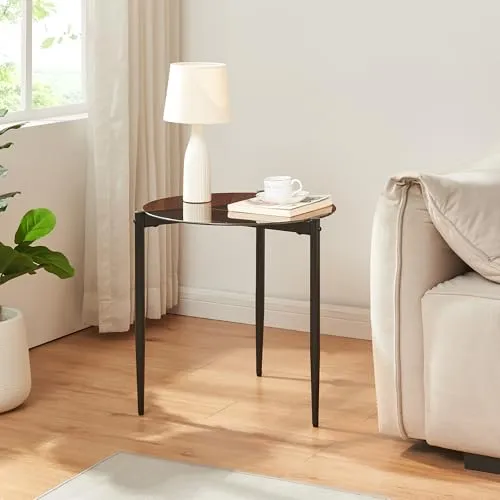 [en.casa] Beistelltisch Ulökantaa mit Glasplatte – Moderner Sofatisch Ø50 x 50 cm in Braun - Vielseitiger Beistelltisch mit eleganter Rauchglasplatte. Ideal als Nachttisch oder Sofatisch – perfekter Platz für Getränke und Deko. Pflegeleichte Oberfläche und robustes Metallgestell garantieren Langlebigkeit und Stil.