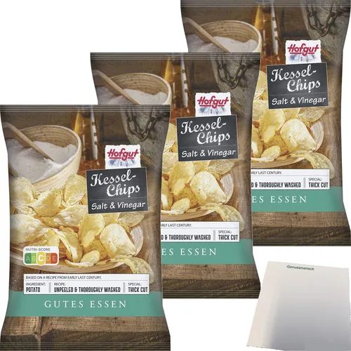 Hofgut Kessel Chips Salt & Vinegar 3er Pack 3x150g Beutel usy Block