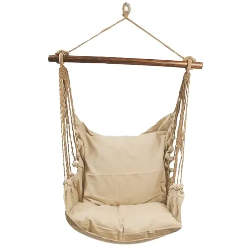 HOBEA-Germany Hängesessel Hängestuhl Hängesitz mit 2 Kissenhüllen :L (bis 120kg belastbar), Farben Hängesessel: beige