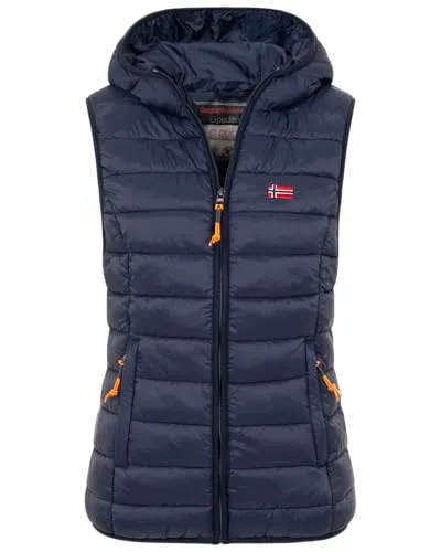 Geographical Norway Damen Steppweste mit Kapuze – Sportliche Übergangsjacke für Frühling und Herbst - Leichte Damen Steppweste mit Kapuze, ideal für aktive Tage. Sie bietet Komfort und Bewegungsfreiheit, perfekt für den sportlichen Look in der Übergangszeit.