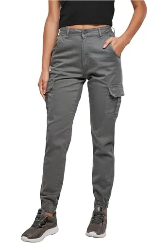 Urban Classics Damen High Waist Cargo Pants, lightshadow, 28 - Damen-Hosen mit hohem Bund für optimalen Tragekomfort und voluminösen Cargo-Taschen für einen trendigen Look.