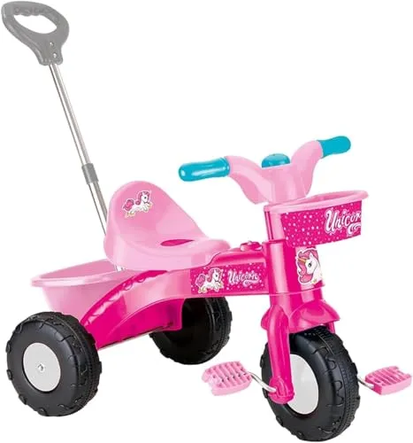 DOLU Einhorn-Kinder-Dreirad Meine erste Fahrt in Rosa � Pedalbetriebenes Dreirad mit K�rben f�r Spielzeug � inklusive Elterngriff, ideal f�r Kinder ab 24 Monaten
