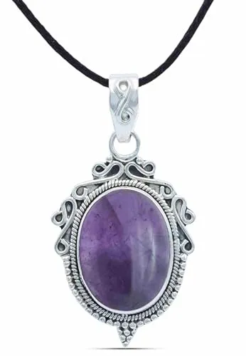 mantraroma Kettenanhänger 925 Silber mit Amethyst - Einzigartiger Damen Schmuck - Damen Anhänger aus 925 Sterlingsilber mit ovalem Amethyst, handgefertigt und einzigartig. Perfekt als Geschenk für besondere Anlässe, verstellbare Kettenlänge für individuellen Tragekomfort.