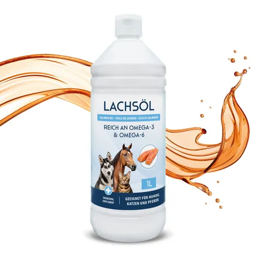 Lachsöl reich an Omega 3 & 6 für Hunde-Katzen-Pferde-Koi 1l (13,99 EUR/l)