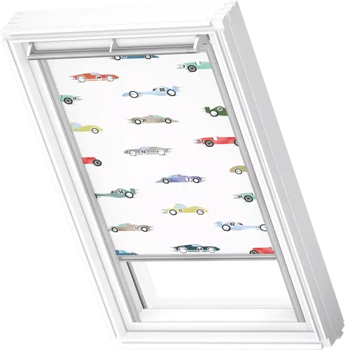 VELUX Verdunkelungsrollo Kids Rennautos - Manuell - Rollos für optimale Verdunkelung, ideal für Schlaf- und Kinderzimmer. Mit seitlichen Führungsschienen und Thermobeschichtung für effektiven Hitzeschutz.