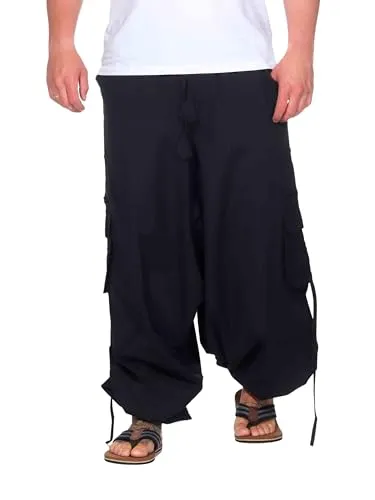Kunst und Magie Trendige Haremshose - Bunte Muster Goa Hippie Hose, Größe: XXL, Farbe: Schwarz - Unisex Haremshose aus 100 % Baumwolle mit fröhlichen Patches und Mustern. Komfortabel mit dehnbarem Bund, ideal für lässige Outfits. Praktische Taschen für deinen Alltag. Fair hergestellt in Nepal.