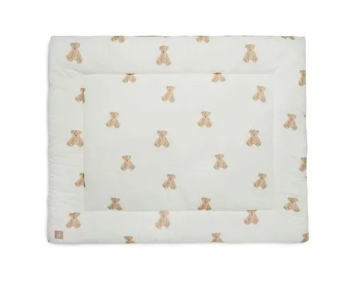 Jollein Krabbeldecke Teddy Bear – Bio-Baumwolle - Spiel- & Krabbeldecken, beidseitig verwendbar mit Teddy Print und Fleece-Rückseite für extra Komfort, ideal als Laufgittereinlage.