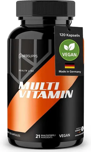 Neosupps Multivitamin 120 Kapseln, 21 Vitamine & Spurenelemente, vegan Pulver, Hochdosiert & Vegan, Stärkung des Immunsystems, 4 Monate Vorrat