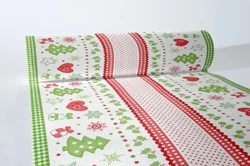 Sovie HORECA Tischläufer Christmas aus Linclass® Airlaid, Einweg Weihnachtstischläufer stoffähnlich, ideal für Advents- & Weihnachtsfeiern, 40cm x 24m, 1 Stück