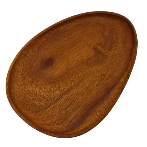 Kadum ovale Servierteller riesig aus Akazienholz – Servierschale für Dessert, Obst, Salat, Snacks - Handgefertigt – Serviertablett Ø 26 cm- Tablett Holzteller Natur