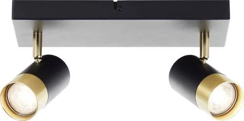 Brilliant G03413/86 Deckenleuchte GU10 Schwarz/Sand, Gold (matt) - Elegante Deckenleuchte mit zwei dreh- und schwenkbaren Spots. Sie kombiniert modernes Design mit Funktionalität und sorgt für stimmungsvolles, warmweißes Licht in jedem Raum.
