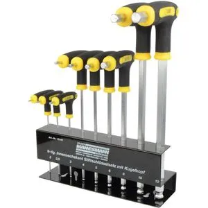 BrüderMannesmann Sechskantschlüssel M181-50, 9-teilig mit T-Griff - Schraubenschlüssel Set mit ergonomischem T-Griff für hohe Anzieh- und Lösemomente, inkl. stabiler Metallständer zur sicheren Aufbewahrung.