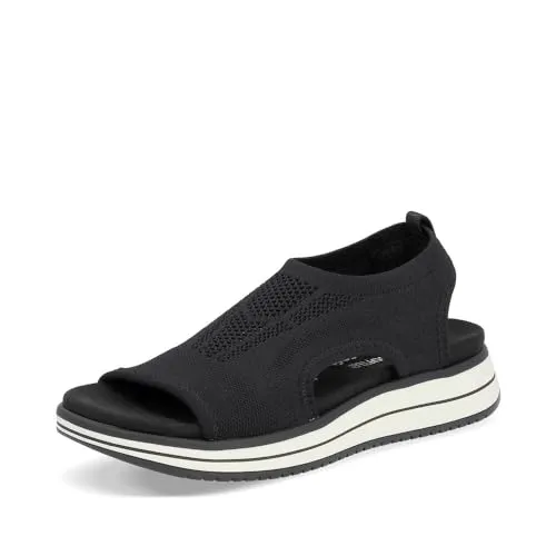 Remonte Sandalette schwarz 37 EU - Wanderschuhe, knöchelhohe Sandalette mit 3 cm Plateau und bequemem Textilmaterial für optimalen Tragekomfort auf Wanderungen.