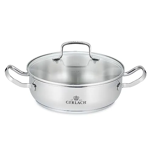 Gerlach Simple Topf 2L aus Edelstahl - Kochtopf mit Deckel aus gehärtetem Glas, ideal für Induktion und energiesparendes Kochen dank gleichmäßiger Wärmeverteilung.