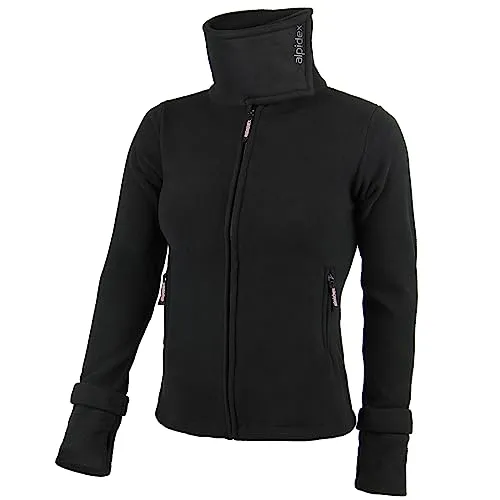 ALPIDEX Damen Fleecejacke Hoher Stehkragen Daumenlöcher Tailierte Winter Fleece Jacke Antipilling Warm Weich Full Zip Fleecepullover Microfleece Wandern Outdoor, Größe:M, Farbe:black