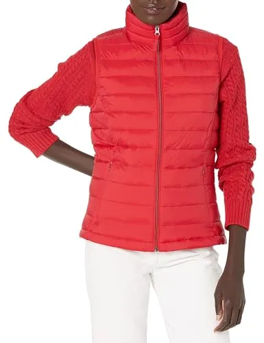 Amazon Essentials Damen Leichte wasserabweisende und packbare Steppweste, Rot, M