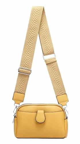 Damen Tasche Crossbody Umhängetasche Bodybag Schultertasche Metallic Handytasche Crossover Kunstleder Handtasche Reise Gelb