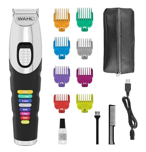 Wahl Colour Trim Bartschneider - Gesichtshaartrimmer mit innovativen farbcodierten Führungskämmen für einfache Schnittlängenwahl und bis zu 240 Minuten kabellose Betriebszeit – ideal für Fitnessstudio und Reisen.