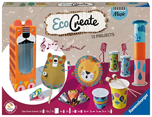 Ravensburger 20229 EcoCreate Make Your Own Music - Kreatives Bastelset für Kinder ab 6 Jahren, umweltfreundlich mit Recycling-Materialien und nachhaltiger Verpackung