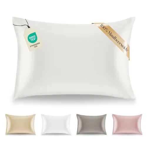 Dreamzie Kissenbezüge Seide - 50x70 cm - Gewicht 19 Momme 100% Reine Maulbeerseide Doppelseitig - Seidenkissenbezug für Haar und Haut, Anti-Aging, Anti-Bettwanzen - Elfenbein