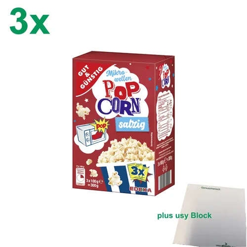 Gut & Günstig Mikrowellen Popcorn salzig Officepack 3x300g usy Block