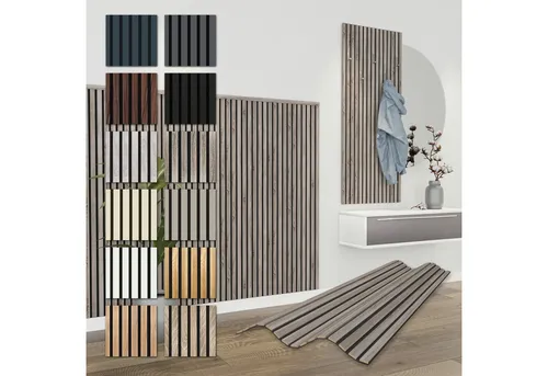 Hexim Wanddekoobjekt APH07 (Akustikpaneele 8 Stück 138,5x60cm Holz Comfort - flexible Holzpaneele Platten Lamellenwand MDF Wandpaneele Lamellenverkleidung Wandverkleidung schalldämmend 6.64m² Vintage Oak)