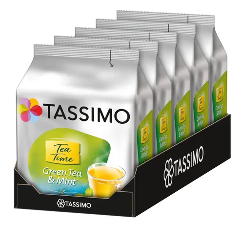 TASSIMO Kapseln Tea Time Grüner Tee mit Minze - Tee, erfrischend mit Minze - Einfache Zubereitung mit T DISCs für köstlichen Genuss in Sekunden. Ideal für Teeliebhaber!