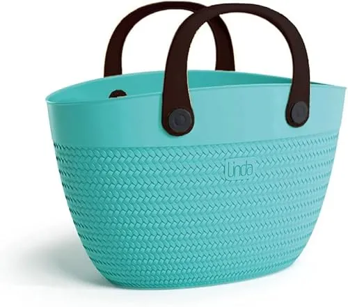 Kunststoff Tragetasche Tragekorb aus flexiblem Kunststoff in Türkis und Rattan Optik