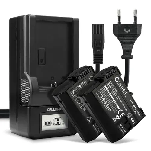 CELLONIC, Akku für Kamera kompatibel mit Nikon EN-EL15c, EN-EL15, D750, D500, D7500, D850 (7.4V, 2000mAh) 2 Stück + Ladegerät