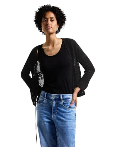 Ajourstrickjacke STREET ONE Damen, schwarz, Gr. 36 in schwarz von Street One