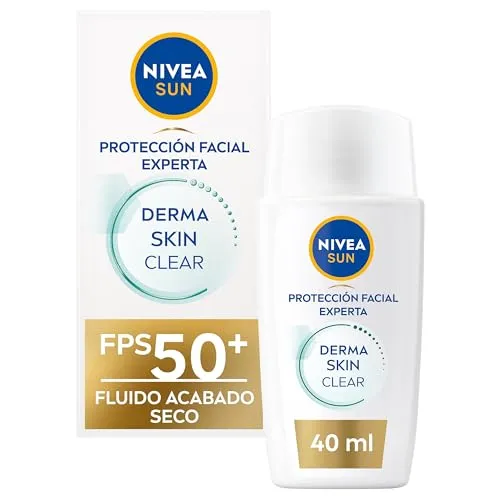 NIVEA SUN Derma Skin Clear, Trockenes Finish, LSF 50+, Gesichts-Sonnencreme 50, Licocalcon A und Niacinamid, Sonnenschutz gegen Unvollkommenheiten und Blendschutz, normale und fettige Haut, 40 ml