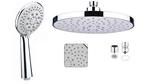 SIMSA-Expert Regendusche Set B – 22 cm Duschkopf + Handbrause – ABS Chrom Grau – 5 Strahlarten – Anti-Kalk Düsen – 8 Zoll Kopfbrause rund – Werkzeugfreie Montage