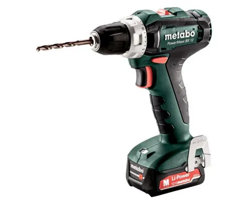 Metabo Akku-Bohrschrauber PowerMaxx BS 12 - 12V, 2x 2,0Ah Akkus, extrem kompakt mit LED-Arbeitslicht und Gürtelhaken