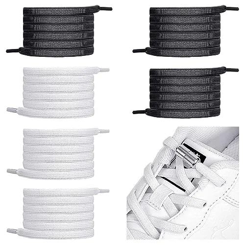 Schnürsenkel Ohne Binden, 6 Paar Elastische Schnürsenkel mit Metallkapsel, Schnürsenkel Schleifenlose Schuhbänder mit Kapseln, No Tie Shoelaces für Sneaker, Laufschuhe, Sporschuhe (Schwarz+Weiß)