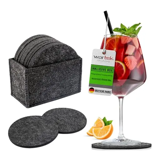 wortek Filzuntersetzer rund für Gläser – 10er Set mit Aufbewahrungsbox, Glasuntersetzer für Getränke, Tassen, Bar, Glas - Ø 10cm Tischuntersetzer Untersetzer Gläser Schwarz