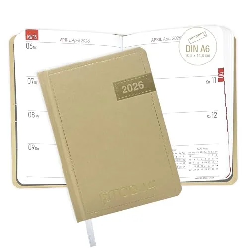 TOBJA Taschenkalender 2026 A6 Denim - 1 Woche 2 Seiten, Robustes Hardcover, Taschenkalender 2026 klein, Ferien & Feiertage, Lesebändchen, Kalendervorschau 2027, Kalender 2026 a6 [Denim]