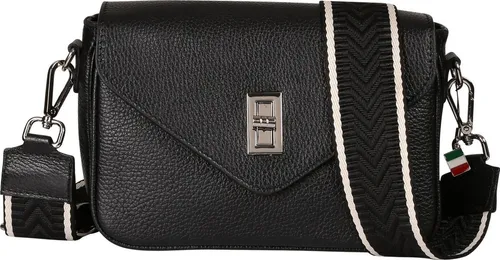 Florence Damen Umhängetasche aus Leder schwarz OTF851S1 - Moderne Umhängetasche aus italienischem Leder, ideal für den täglichen Einsatz. Mit verstellbarem, austauschbarem Gurt und sichergestelltem Reißverschluss für praktische Nutzung. Größe: ca. 22cm x 15cm.