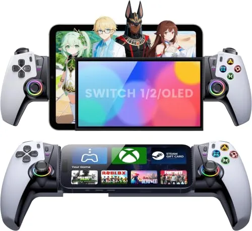 HASACOOL Handy-Controller mit TMR für Smartphone & Switch | TMR, kein Drift, 90°-Ladekabel, laden&spielen, iPhone/Android/Switch, PS Remote Play, Xbox Cloud, 1000mAh, RGB, Turbo, Makro