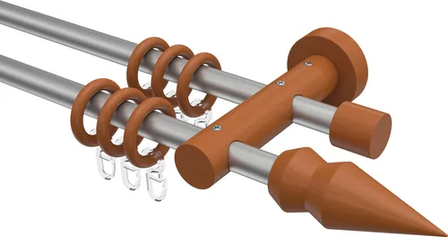 Interdeco Gardinenstange Adrian Doman, silbergrau, 16 mm Ø, 400 cm - Elegante doppelläufige Gardinenstange Typ Adrian Doman aus Metall und Kirschbaum, ideal für moderne Wohnräume. Robuste Qualität und einfache Wandmontage sorgen für eine stilvolle Fensterdekoration.