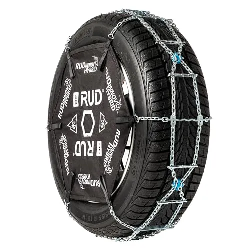 RUDinnov8 HYBRID Schneeketten, Gr. H107 - 1 Paar - Gewerbliche Lastwagen Schneeketten mit intuitiver Montage und hervorragendem Schutz für Leichtmetallfelgen. TÜV-Süd und Ö-Norm zertifiziert, platzsparend in Tasche aufbewahrbar.