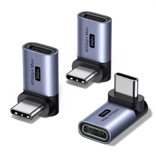 UGREEN USB C Winkel Adapter 90Grad 3 Stück,USB C Stecker auf Buchse, Max.40Gbps Datenübertragung,240W Schnellladeadapter,8K@60Hz Typ C Adapter für Steam Deck Laptop Tablet Handy Spielkonsole usw.