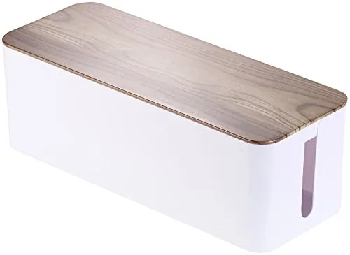 Callstel Kabelbox Schreibtisch: Kabelbox groß, 39 x 15,5 x 14 cm, in Nussbaum-Holzoptik mit Gummifüßen (Kabelaufbewahrung, Kabel Aufbewahrungssystem, Aufbewahrungssysteme)