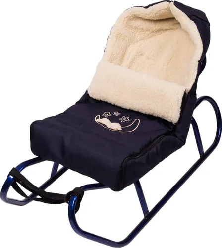 Holzschlitten Kinderschlitten mit Rückenlehne und Fußsack