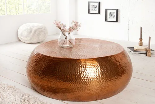 Riess-Ambiente Couchtisch ORIENT Ø80cm kupfer - Eleganter runder Couchtisch aus handgefertigtem Metall mit Hammerschlag-Design, perfekt für dein Wohnzimmer. Setze individuelle Akzente und schaffe einen stilvollen Raum für Entspannung.
