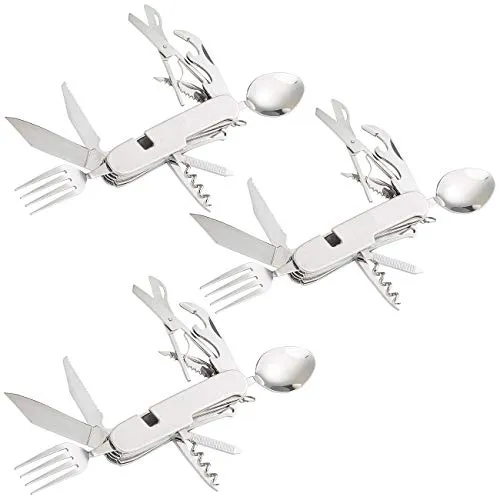 Semptec Urban Survival Technology Camping-Messer: 3er-Set 14in1-Edelstahl-Klappbestecke und Taschenmesser (Survival-Besteck, Multi-Besteck)