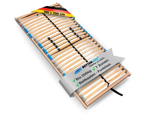 MaDeRa 7-Zonen-Lattenrost – Komfort & Stauraum in einem - Lattenrost mit Bettkastenfunktion für zusätzlichen Stauraum. Ergonomische Unterstützung durch 28 Federleisten, belastbar bis 200 kg. Ideal für ein aufgeräumtes Schlafzimmer und erholsamen Schlaf.