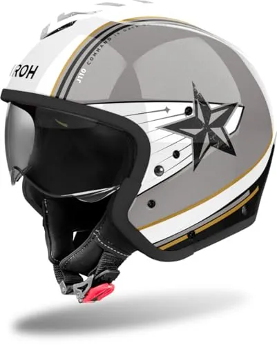 Airoh J 110 Command Modularhelm - Grau/Weiß/Gold - XL - Motorradhelm mit einzigartigem Design und Komfort eines Jethelms kombiniert mit der Vielseitigkeit eines Integralhelms. ECE 22.06 genehmigt und aus leichtem Carbon-Verbundwerkstoff für optimierte Aerodynamik.