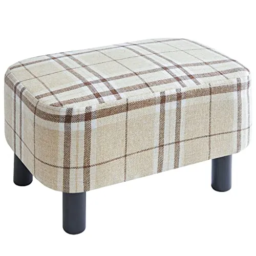 YMYNY Rechteckiger Fußhocker Sitzhocker, 42 x 29 x 23 cm, Gepolsterter Hocker aus Baumwolltuch, Holzbeine, Bequeme und Dicke Sitzbank, platzsparend, für Wohnzimmer, Flur, Büro, Streifen HD-HRF-BD215